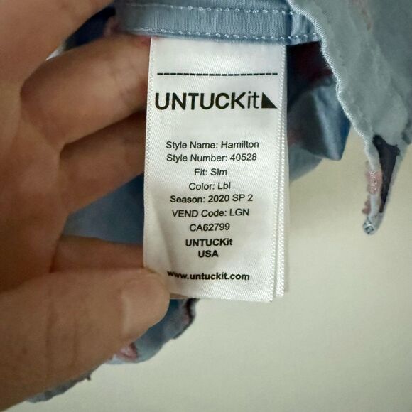 Untuckit Hamilton Slim Fit Short Sleeve Cotton Button Down in Blue Palm - Size M - Picture 5 of 5